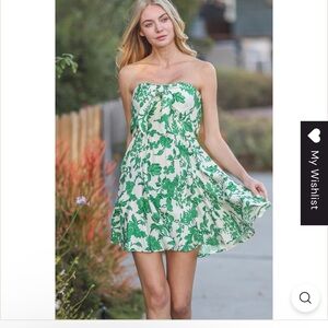 Aakaa Strapless Tie-Front Blue and White  Floral Mini Sundress